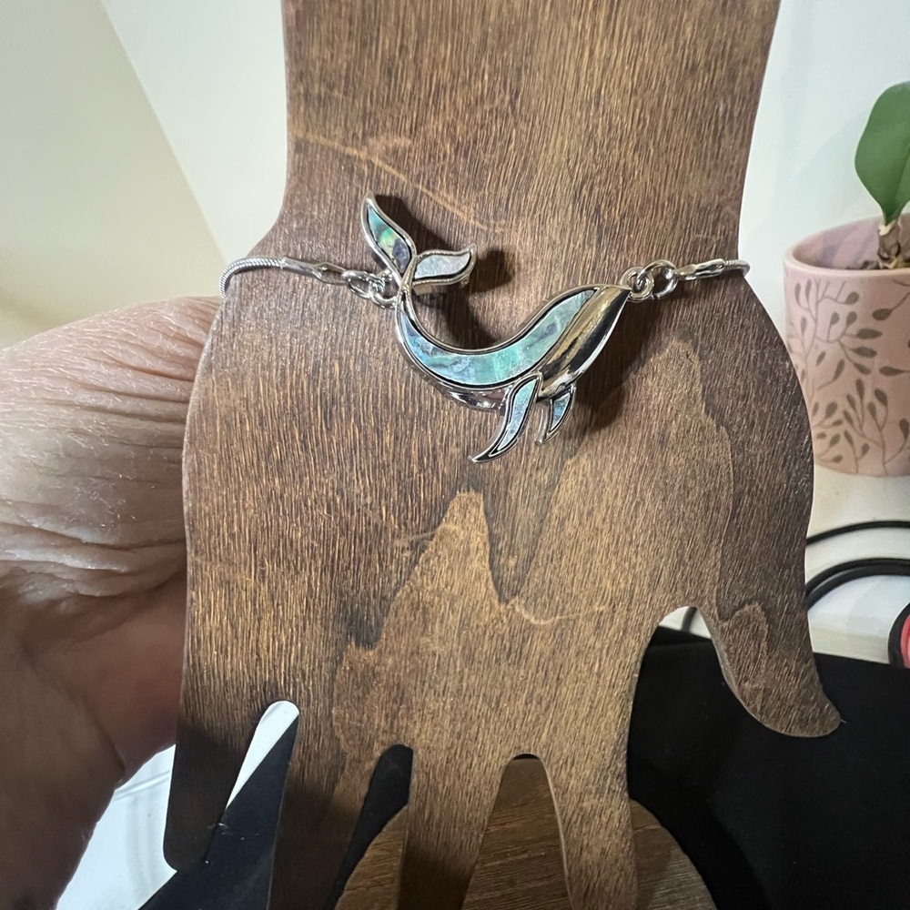 paparazzi Silver Dolphin Bracelet with Turquoise Inlay